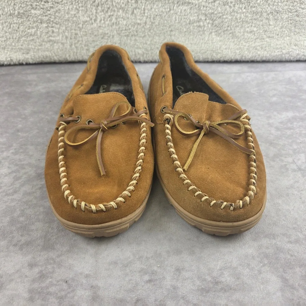 Clarks Bruno Mens Tan Suede Moccasin Slippers Plaid Lined 22SH-011 Size 10M